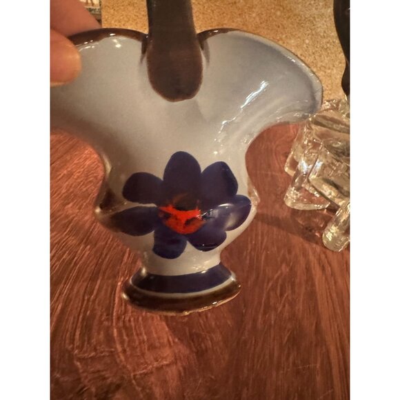 Vintage Hand-Painted Folk Art Pottery – Pitcher & Basket Set - Picture 9 of 14